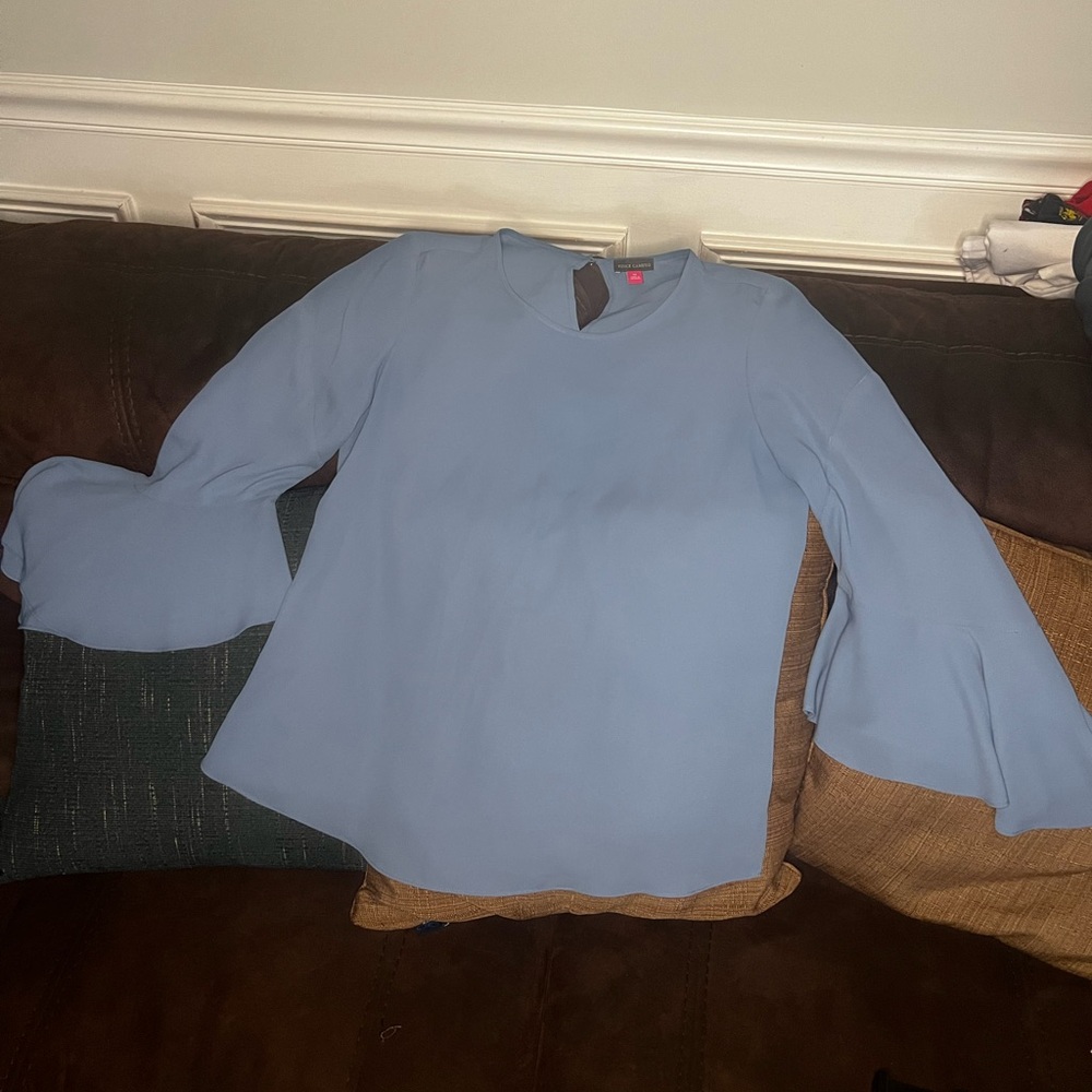 Vince Camuto Elegant Blue Flowy Sleeves Women's Blouse Top Size M